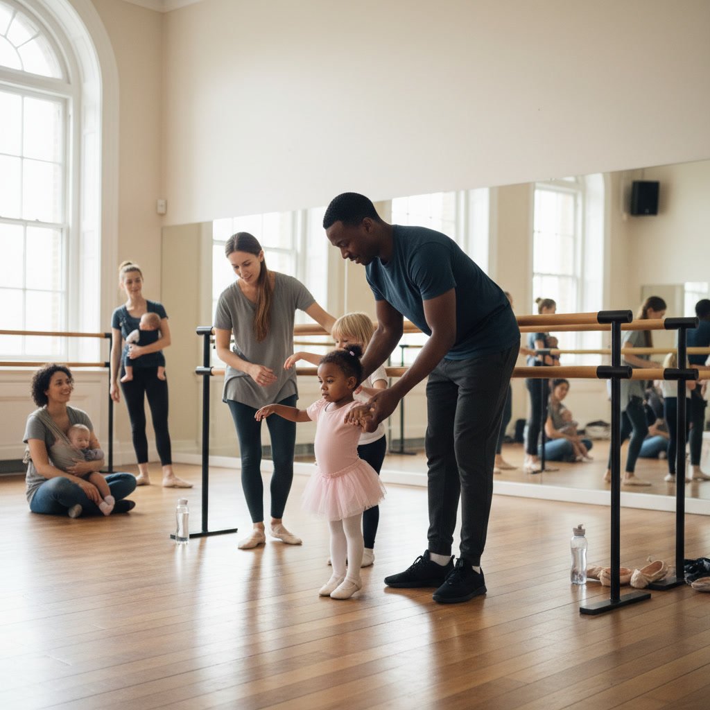 Parent and toddler dancing together in Mommy and Me ballet class