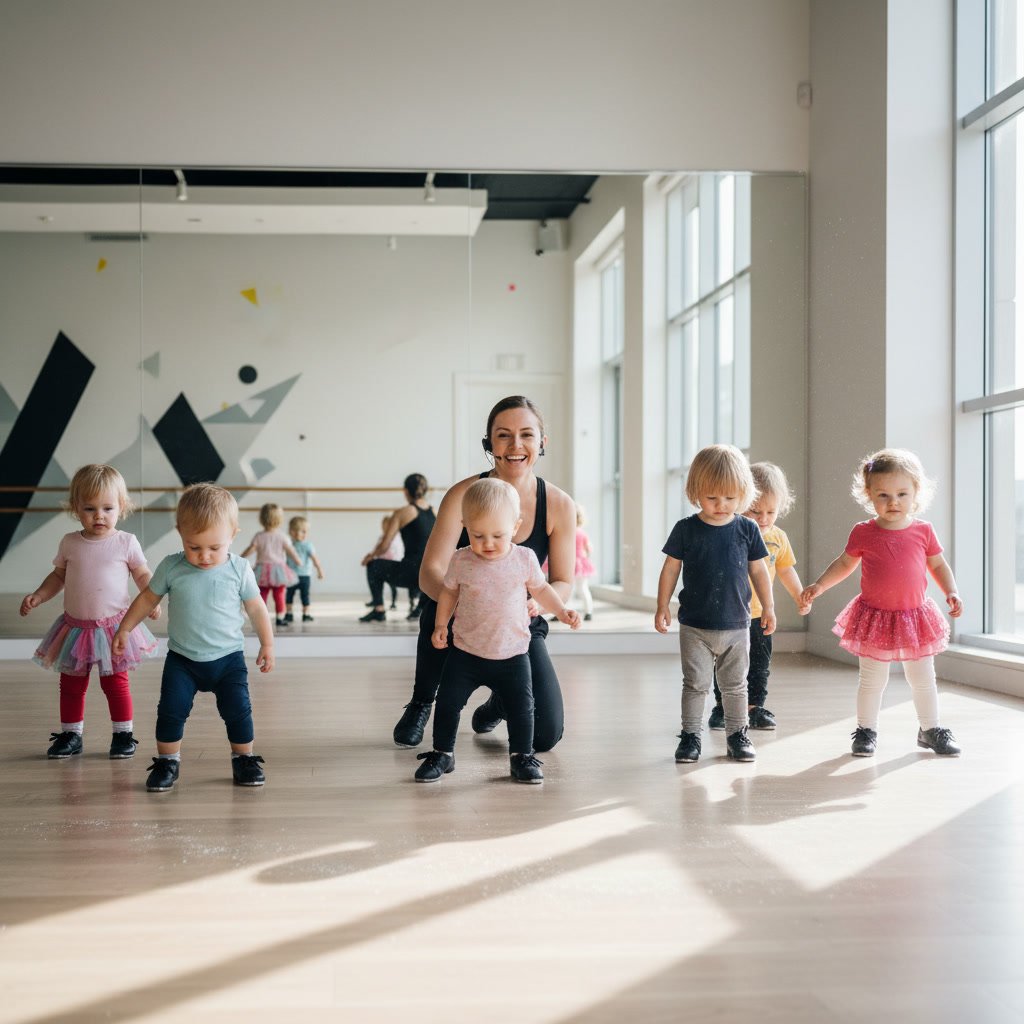 Toddler in tap shoes at the beginning of a dance class